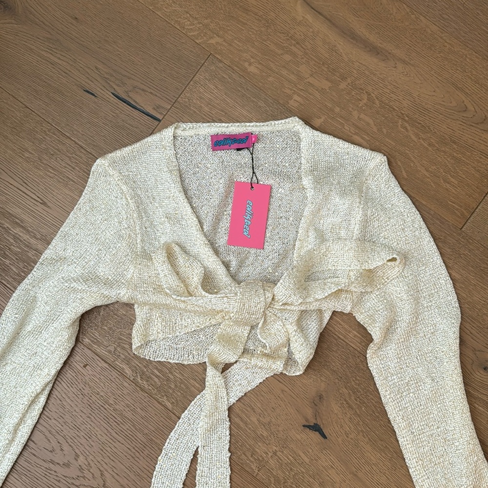 Edikted Micro Sequin Tie Front Long Sleeve Top